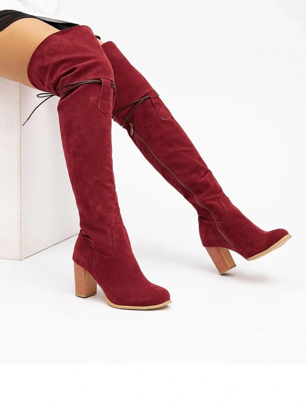 Over-the-Knee Suede Chunky Heel Boots
